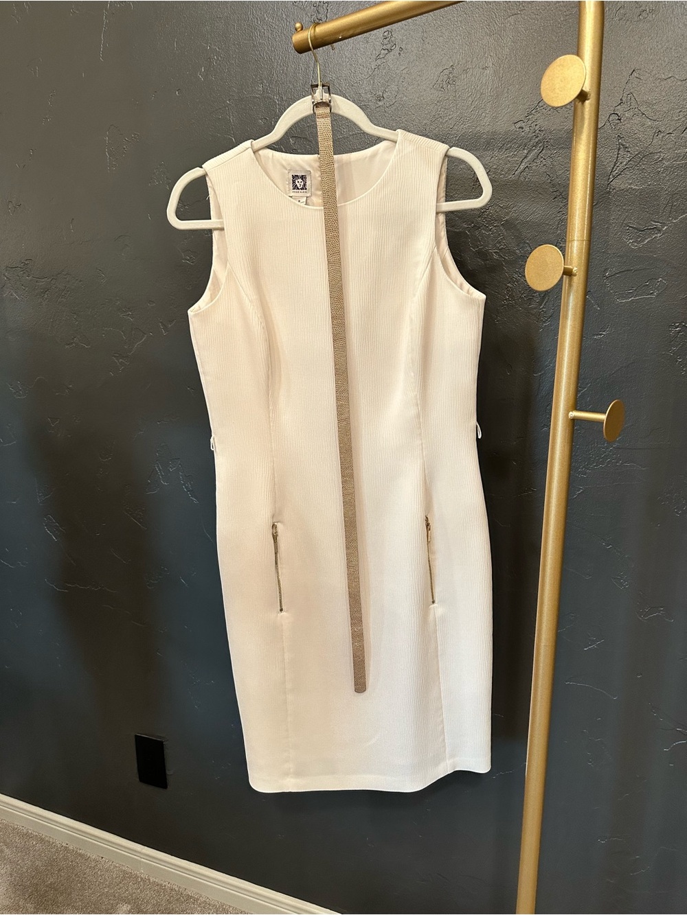 Anne Klein Ivory Sleeveless Midi Shift Dress with Zip Pockets